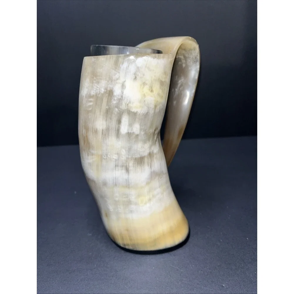 Ale Horn Viking Beer Mug Distressed Beverage Drinking Tankard Handle Extra Cup
